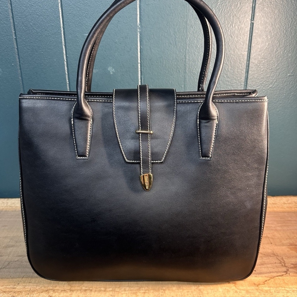 Comme Ca Ism Black Leather Tote Bag Minimalist Japan Handbag VTG